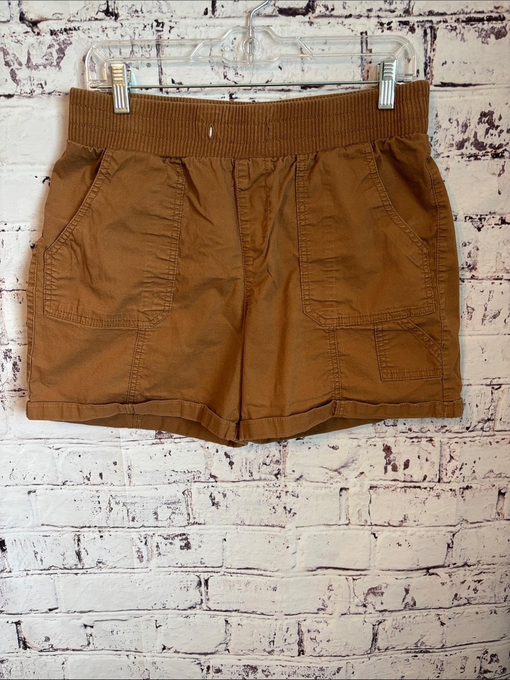 Women’s Brown Casual Elastic-Waist Utility Shorts